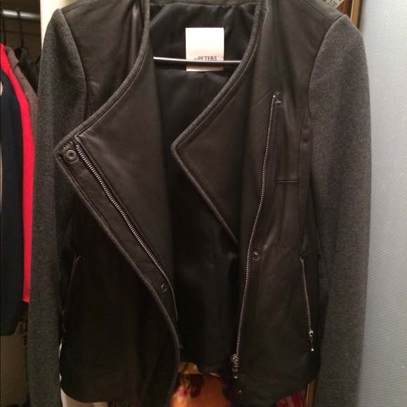 Jo Peters leather Jacket with wool sleeves, Size S - Picture 4 of 4